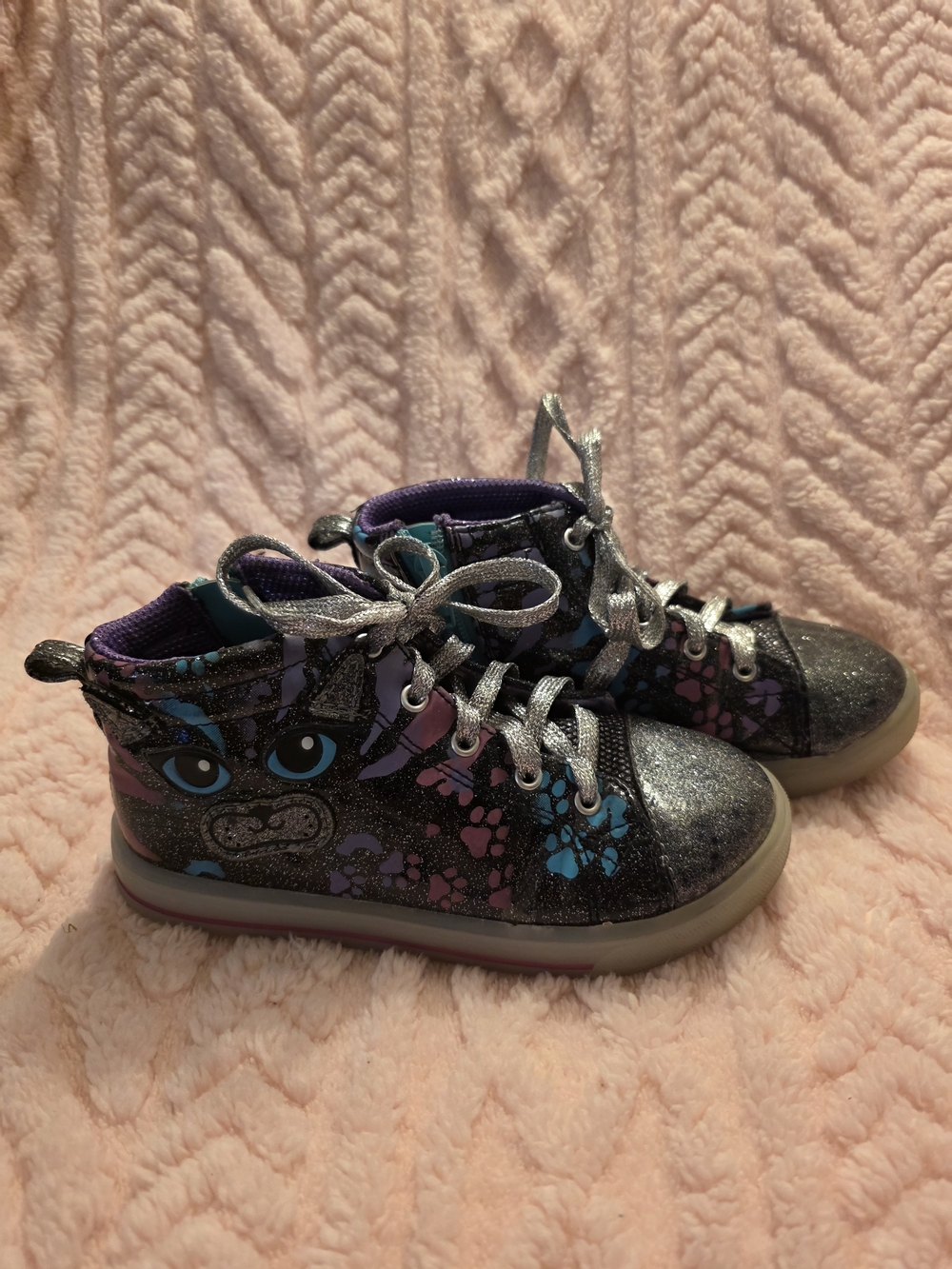Athletic Works Glitter High-Top Sneakers in Black with Purple & Blue Accents